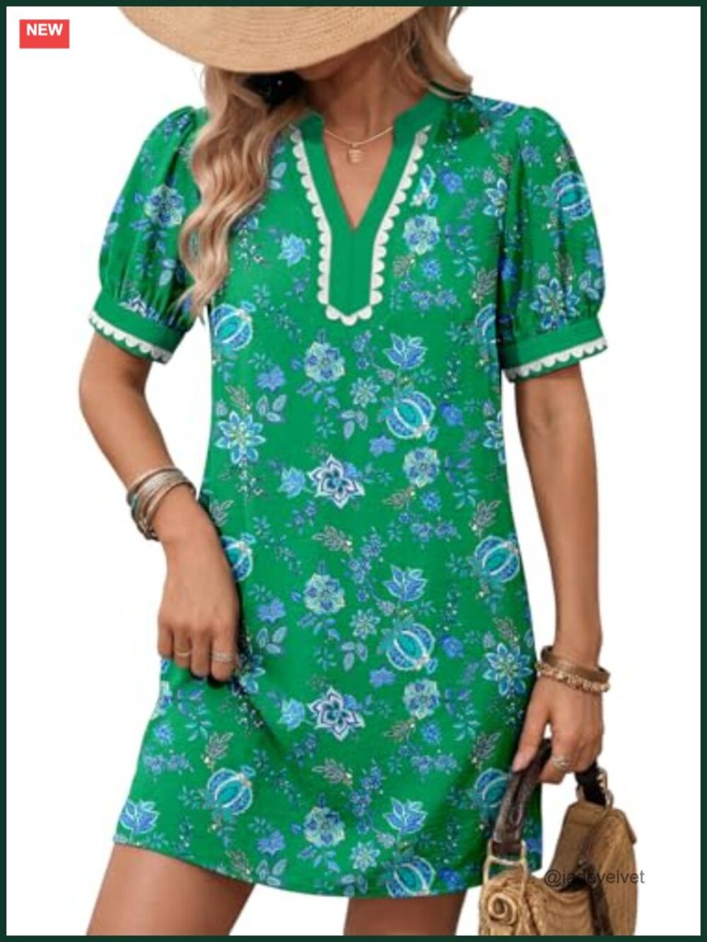 Dokotoo Summer Boho Floral Mini Dress Puff Sleeve V Neck Casual Sundress